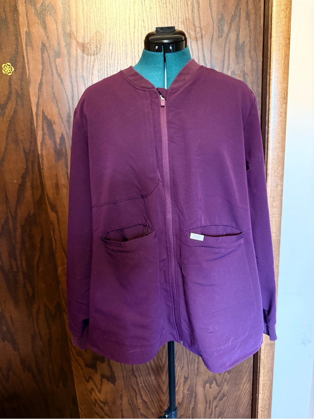FIGS Deep Plum Zip-Front Bomber Jacket